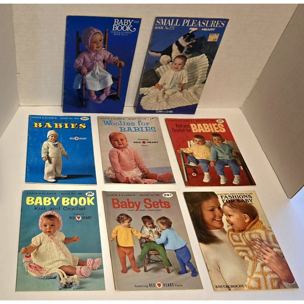 8 Baby Knit Crochet Baby Variety Vintage Coats & Clark's Booklets Red Heart #8